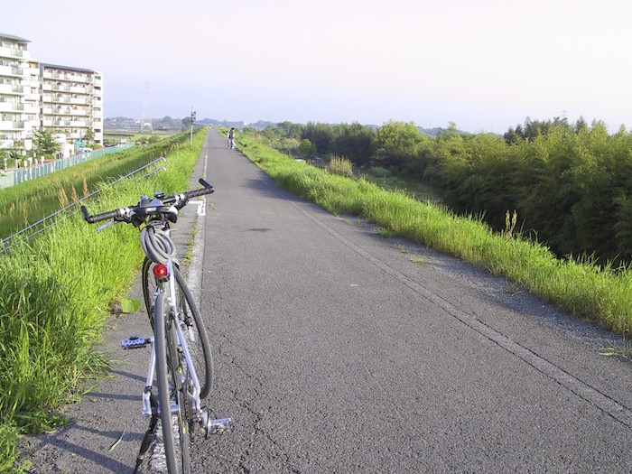 単調な道が続く自転車道